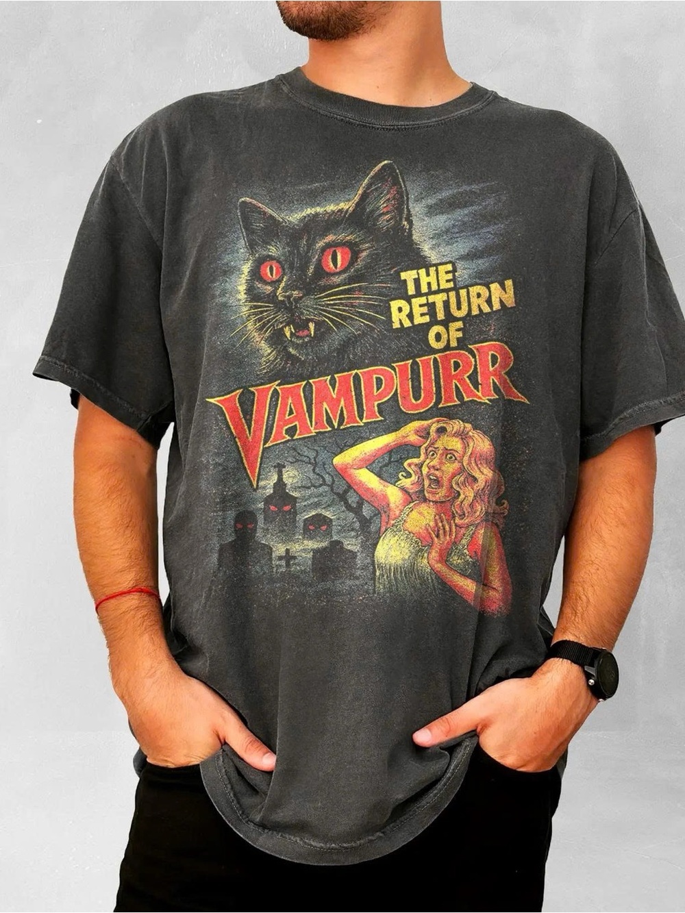 Vintage-Style 'The Return of Vampurr' Short Sleeve Tee - Black